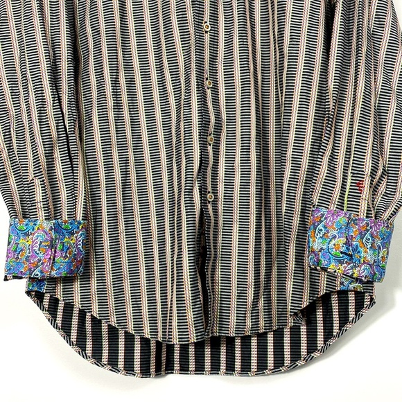 Robert Graham Men's Striped Shirt with Floral Accents size XL - Picture 6 of 10